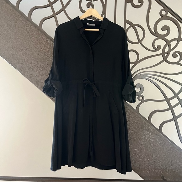 Castro Tie Waist Button Down Shirt Collared Dress With Pockets - Picture 2 of 6